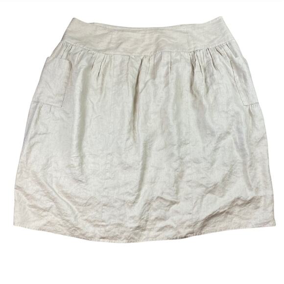 INC 100% Linen Skirt Sz 24W Pleated Side Pockets Tan Fully Lined Side Zipper - Picture 1 of 6